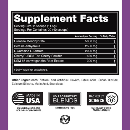 Outwork Nutrition Post Workout Recovery Powder - Creatine Monohydrate, KSM-66 Ashwagandha & Tart Cherry - Speeds Recovery, Eases Soreness - Creatine Powder for Men & Women, Orange Sherbet, 230 Gr
