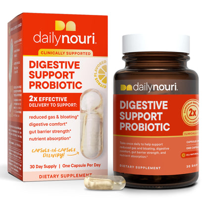 Daily Nouri Digestive Support Probiotics for Women & Men | Bloating & Gas Relief | 3 Clinically Studied Strains + Omega | 30-Day Supply Daily Nouri