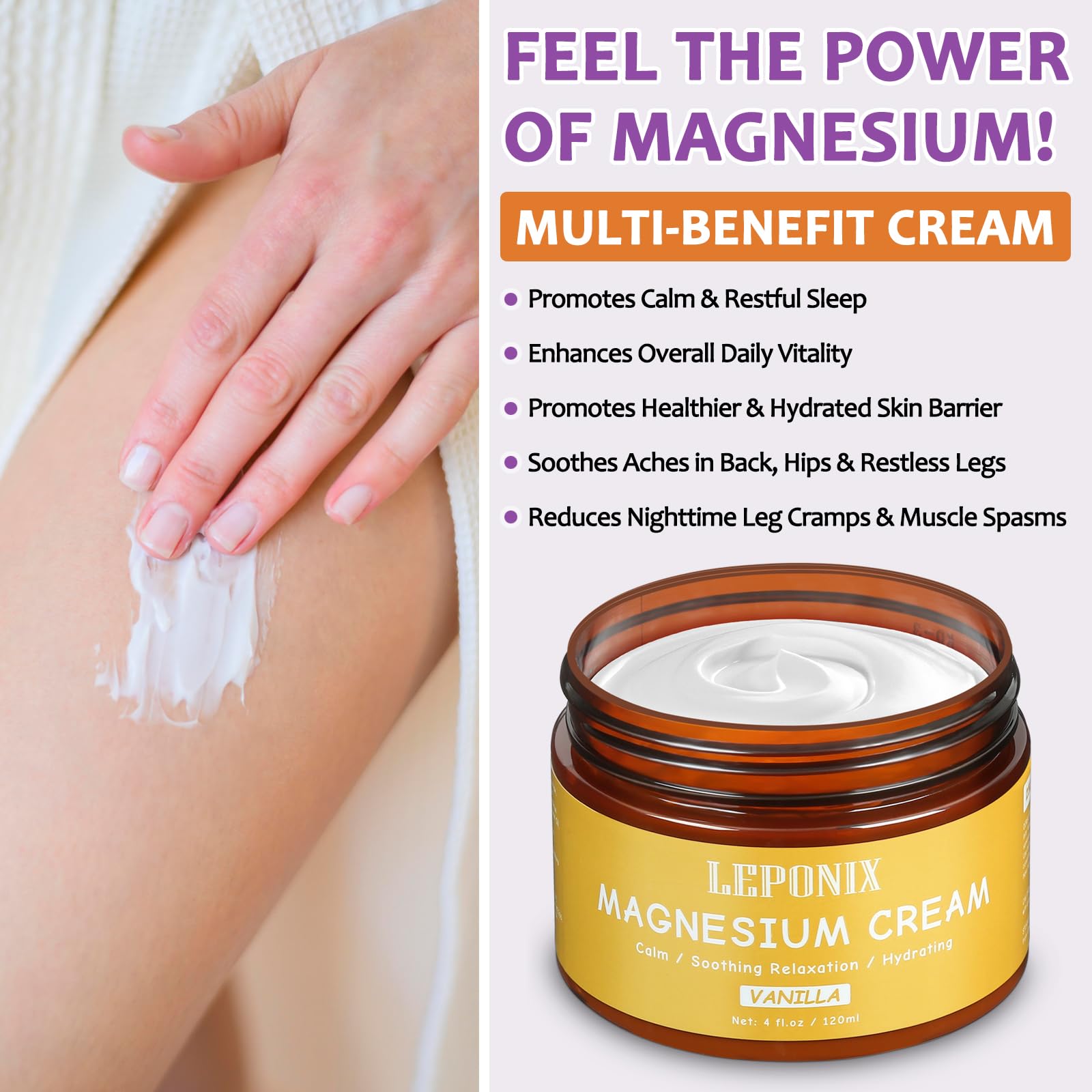 Magnesium Cream for Sleep & Muscle Recovery - Soothing Topical Magnesium Lotion for Leg Cramps, Joint Comfort, Pain Relief - Relaxing Magnesium Body Butter for Men Women Kids (120ml, Vanilla) LEPONIX buy australia supplements