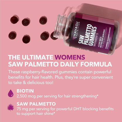 Saw Palmetto Gummies for Women, Raspberry, 60ct, 2500mcg Biotin | DHT Blocker & Hair, Skin, Nail Health Gummies, Supports Stronger-Looking Hair, Raspberry Flavor, 1 Month Supply Gsupps Australia