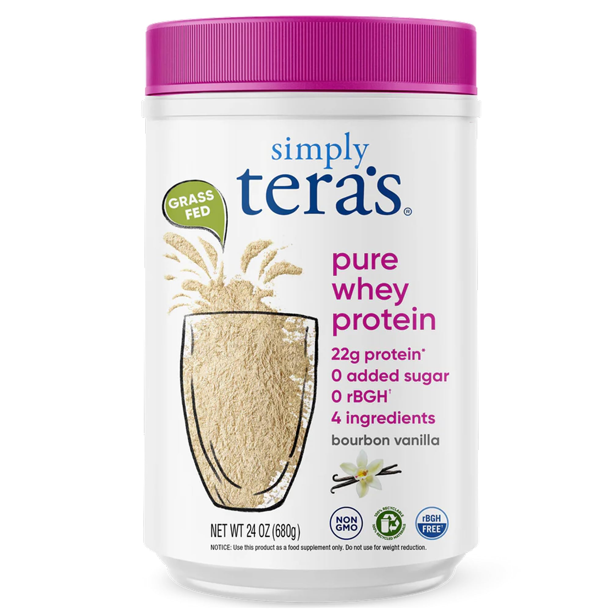 simply tera's Pure Whey Protein Powder - Grass Fed Vanilla Whey Protein Powder, Clean, Made Without Artificial Sweeteners, Non-GMO, Kosher, rBGH-Free, Soy-Free - 24 Oz simply tera's buy australia supplements