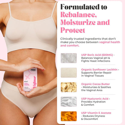 PURE WOMAN - pH-ighter Vaginal Boric Acid Suppositories for Women - Hyaluronic Acid - 4 in 1 Vaginal Suppositories for Discomfort, Dryness, Odor & pH Balance- Full Vaginal Health Care - 5pk PURE WOMANBuy Supplements Australia