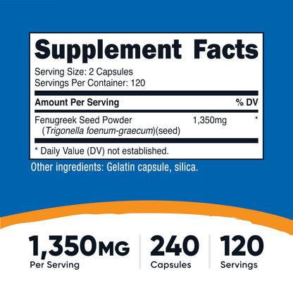 Nutricost Fenugreek Seed 1350mg, 240 Capsules - Gluten Free, Non-GMO, 675mg Per Capsule Nutricost