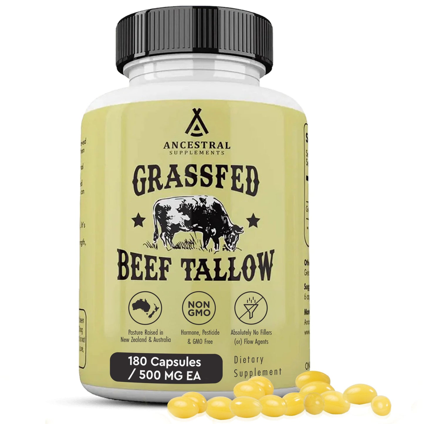 Ancestral Supplements Grass Fed Beef Kidney Supplement, 3000mg, DAO Enzyme Supplement, Kidney Support for Urinary and Histamine Health, Selenium, B12, Non GMO, 180 Capsules
