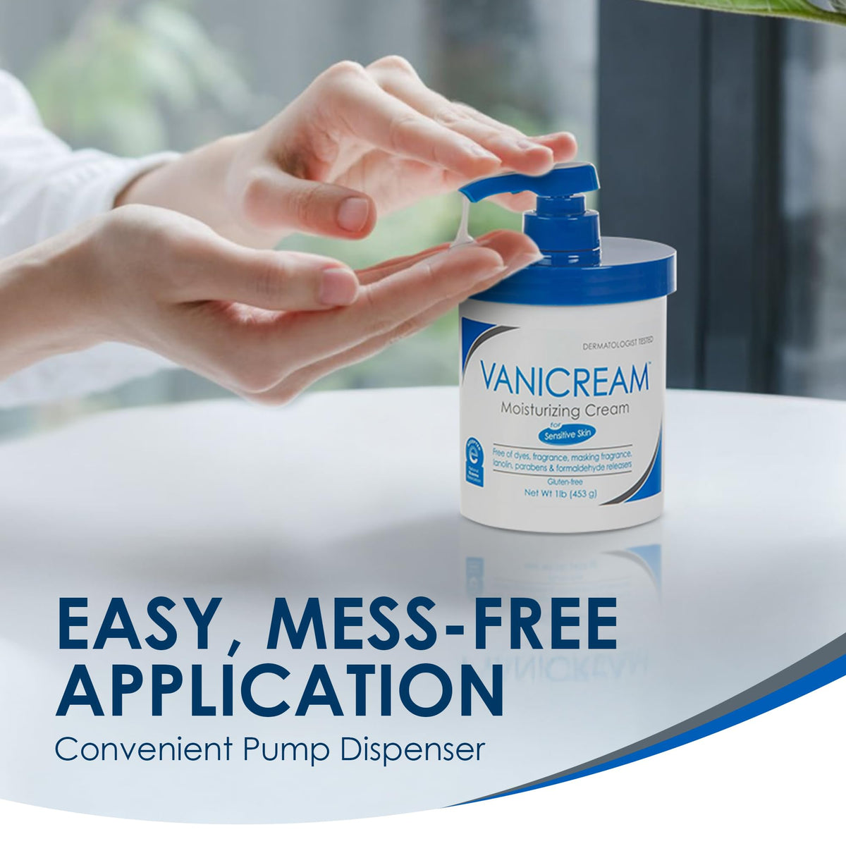 Vanicream Moisturizing Cream with Pump Dispenser, 16 Oz, Formulated without Common Irritants for Sensitive Skin, Body & Face Moisturizer, Restores Moisture & Soothes Irritated, Itchy Areas Vanicream