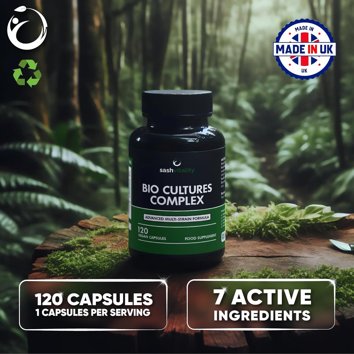 Probiotics & Prebiotics | 435 Billion CFU | Bio Cultures Complex | 120 Vegetarian Capsules for Women & Men - Lactobacillus Acidophilus, Bifidobacterium SASH Vitality