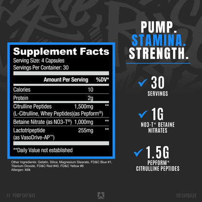RYSE Project Blackout Pump Cap Max - Pre Workout Nitric Oxide Booster Supplement for Men with Betaine Nitrates & Citrulline Peptides for Maximum Muscle Pumps and Blood Flow - 30 Servings (120 Count)