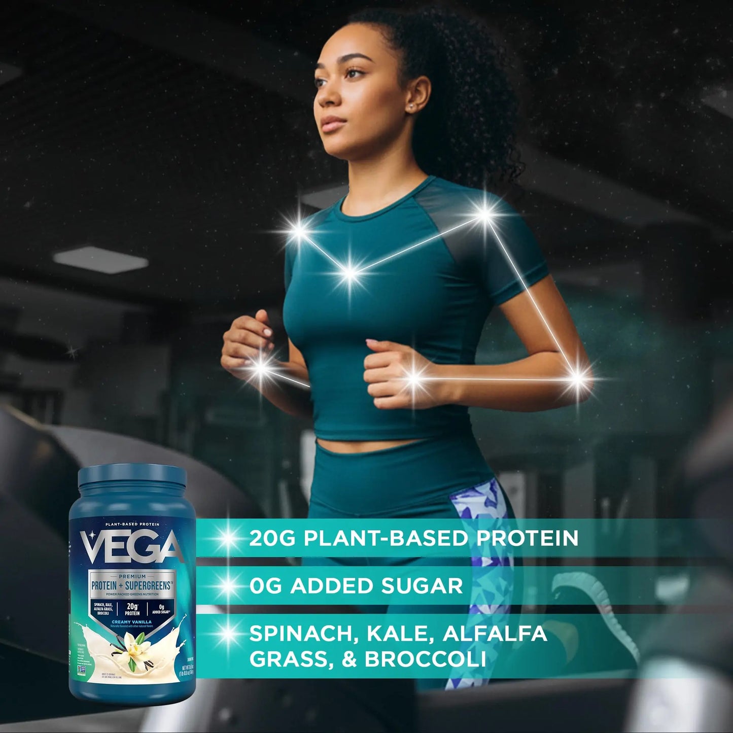 Vega Premium Protein + Supergreens, Creamy Vanilla – 20g Vegan Protein, Dairy & Gluten Free, 26.9 oz (25 Servings) Vega