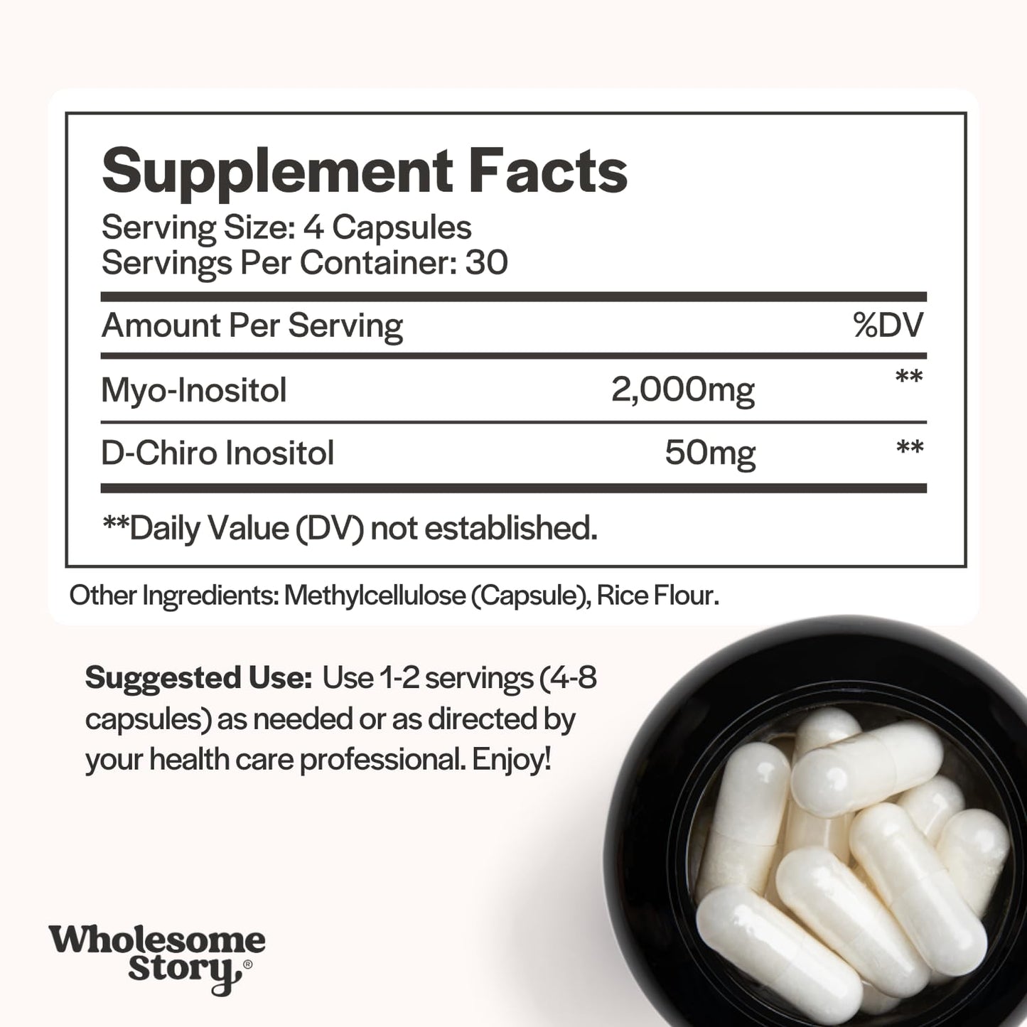 Wholesome Story Myo-Inositol & D-Chiro Inositol Supplement for Women | Fertility Supplements for Hormonal Balance & Ovarian Health Support | Myoinositol | Ideal 40:1 Ratio | 30 Servings
