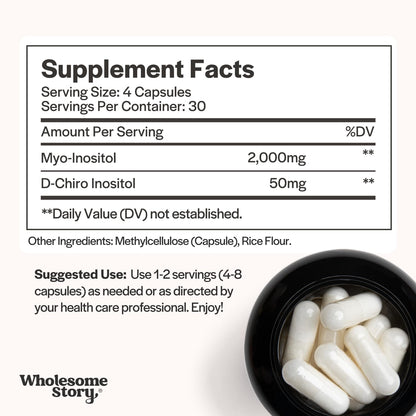 Wholesome Story Myo-Inositol & D-Chiro Inositol Supplement for Women | Fertility Supplements for Hormonal Balance & Ovarian Health Support | Myoinositol | Ideal 40:1 Ratio | 30 Servings