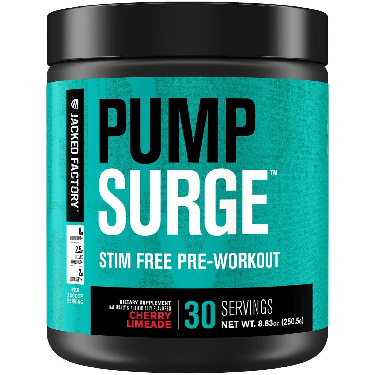 Jacked Factory Pumpsurge Caffeine Free Pre Workout for Men & Women - Booster & Stim Free Pre Workout - Intense Pumps, Enhanced Focus - 30 Servings, Cherry Limeade 8.83oz Jacked Factory