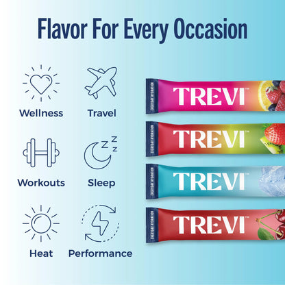 TREVI™ Everyday Sugar Free Electrolytes - Essential Drink Mix Hydration Powder Packets - 20 Count - Favorites Variety Pack - Sour Cherry, Strawberry Kiwi, Berry Lemonade, Arctic Frost TREVI