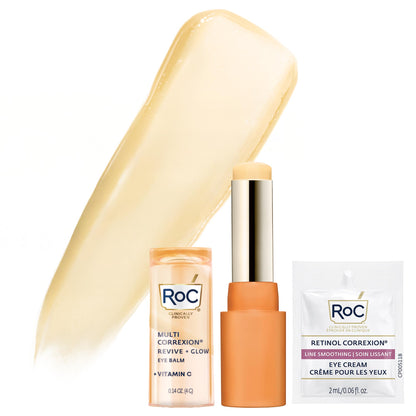 RoC Multi Correxion Revive + Glow Eye Balm with Vitamin C (0.14 oz) + Retinol Eye Cream Packette RoC