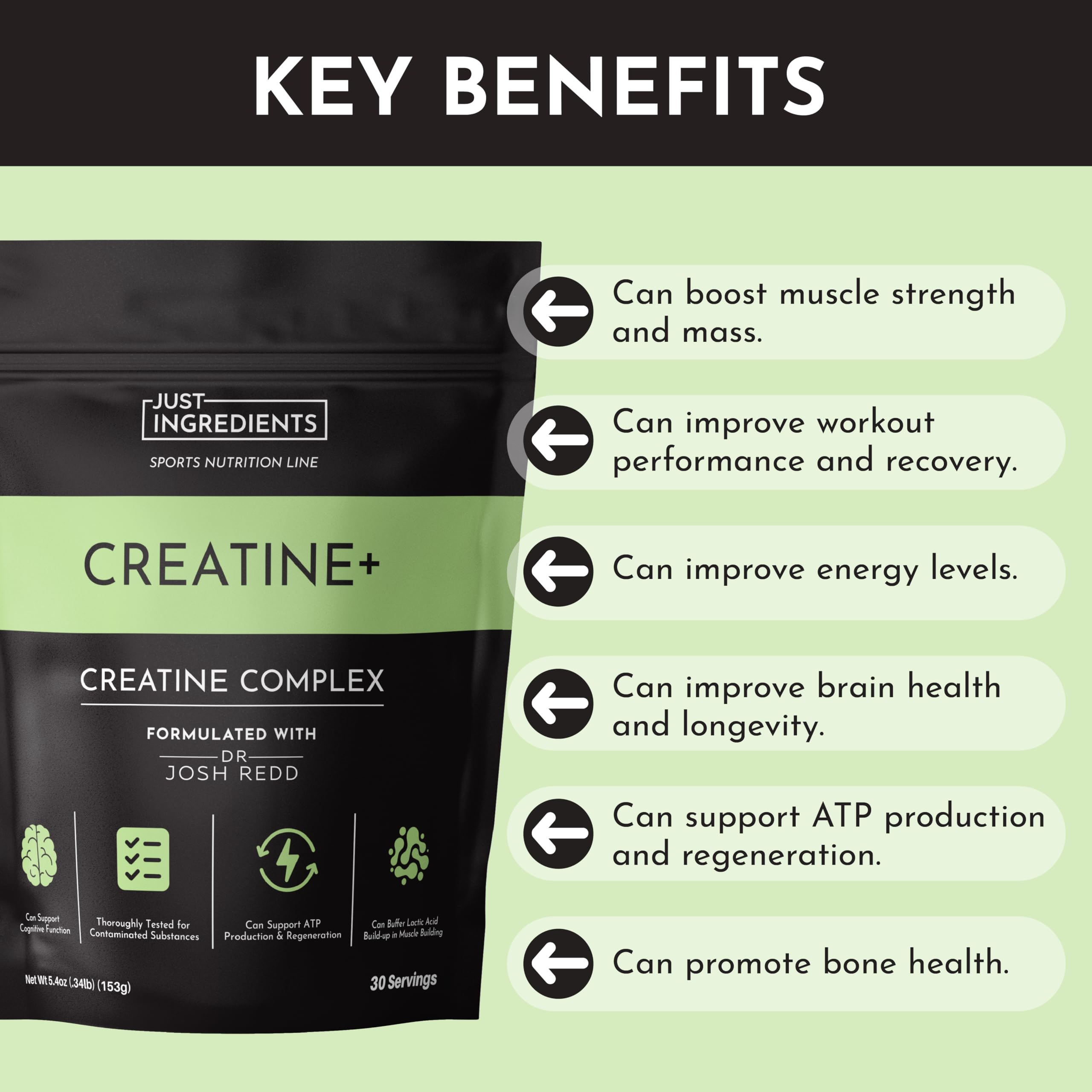 JUST INGREDIENTS Creatine Monohydrate Powder with Rejen Fulvic Mineral Complex - Supports Muscle Recovery, Energy, Strength, Cognitive Function - 30 Servings JUST INGREDIENTS buy australia supplements