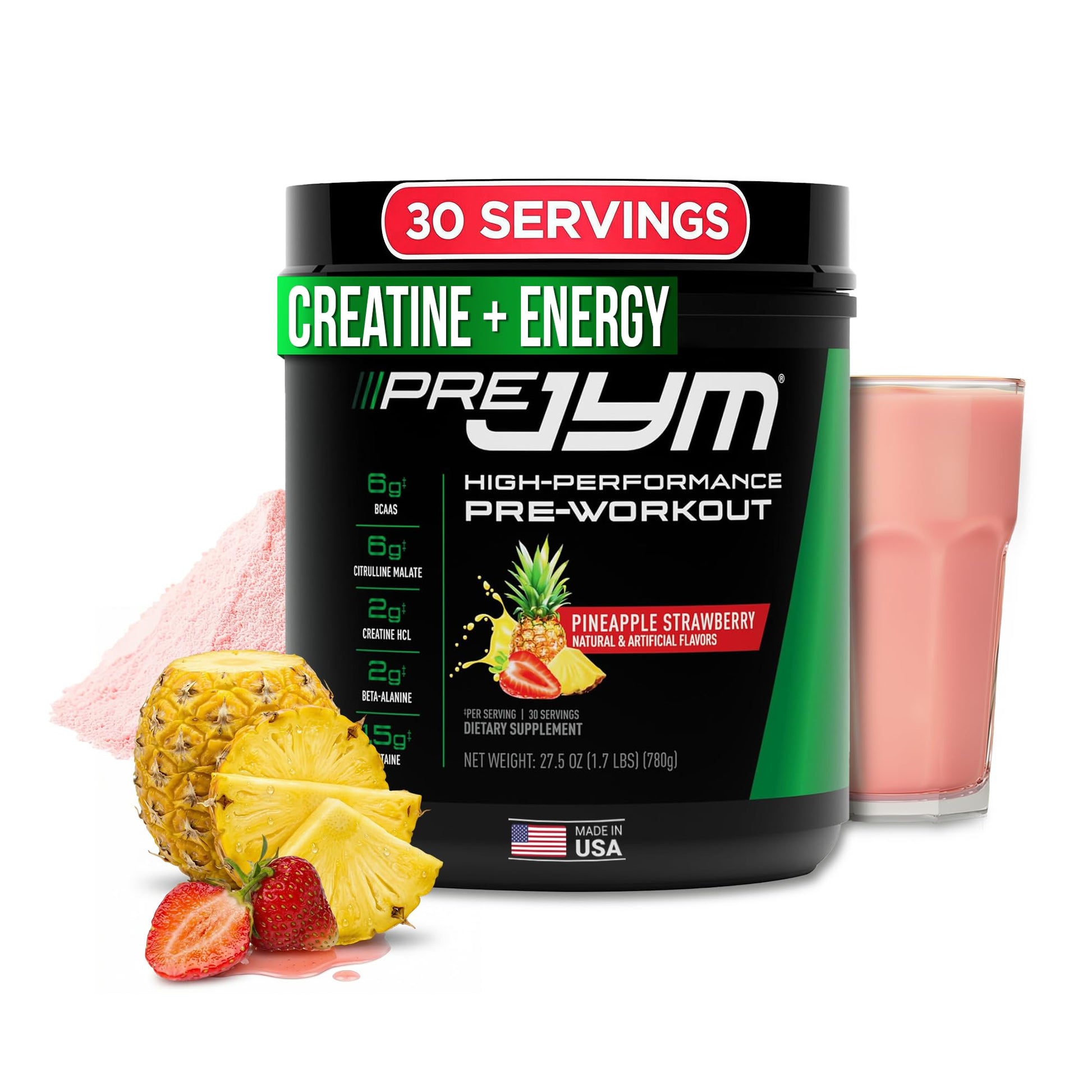 JYM Supplement Science Pre JYM Pineapple Strawberry Pre Workout Powder for Men & Women, BCAAs, Nootropics, Creatine HCI, Citrulline, Beta-Alanin JYM Supplement Science buy australia supplements