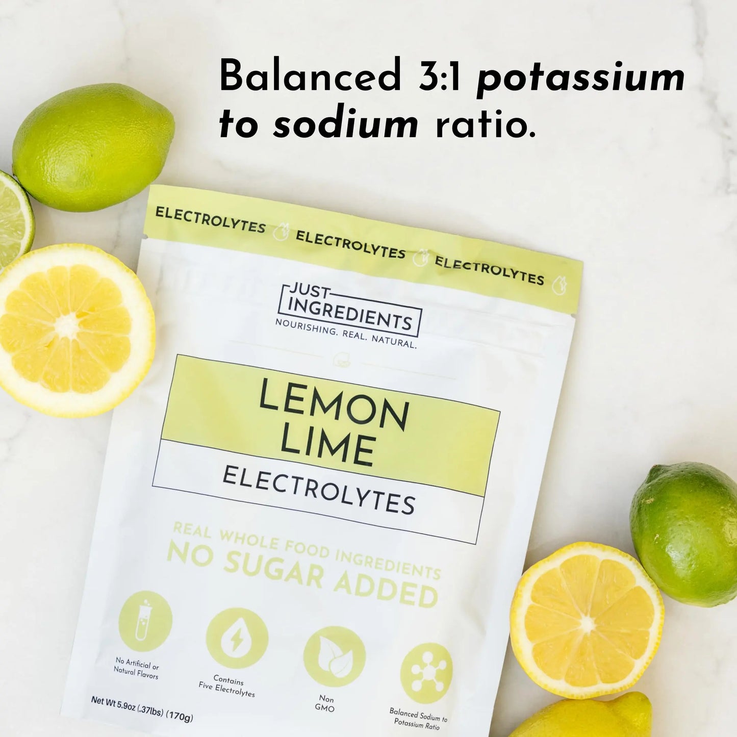 Lemon Lime Electrolytes – 30‑Serving Hydration Drink Mix with Coconut Water, Sea Salt, and Trace Minerals – Supports Energy, Recovery, and Electrolyte Balance* JUST INGREDIENTS