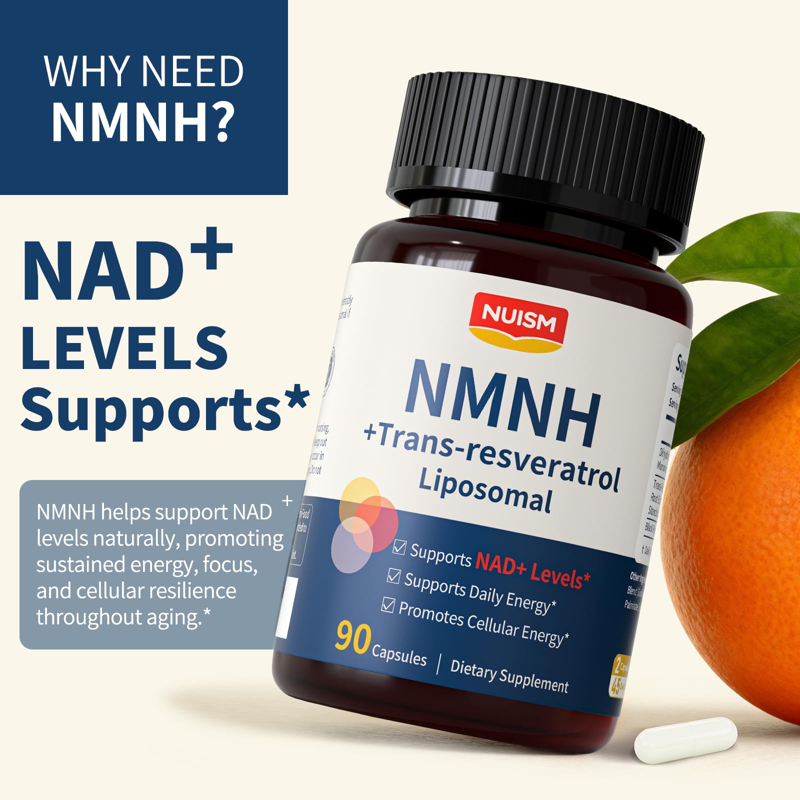 NUISM NMNH NAD+ Supplement, Liposomal 600mg NMN NAD+ and Resveratrol Complex for Cellular Energy, Healthy Aging & Metabolic Support, 90 Capsules NUISM buy australia supplements