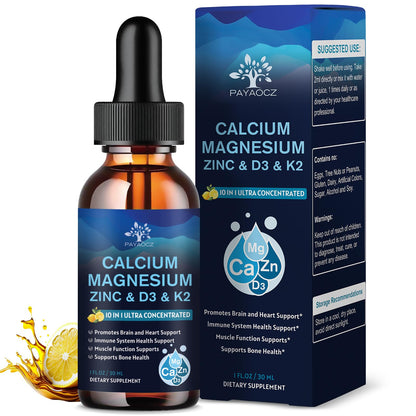 (2 Pack) 10 in 1 Magnesium Calcium Zinc Supplement with Vitamin C D3 K2, Glycinate Mag Vegan Liquid Drops Plus L-Theanine Boron Sea Moss Extract, Immune Support PAYAOCZ