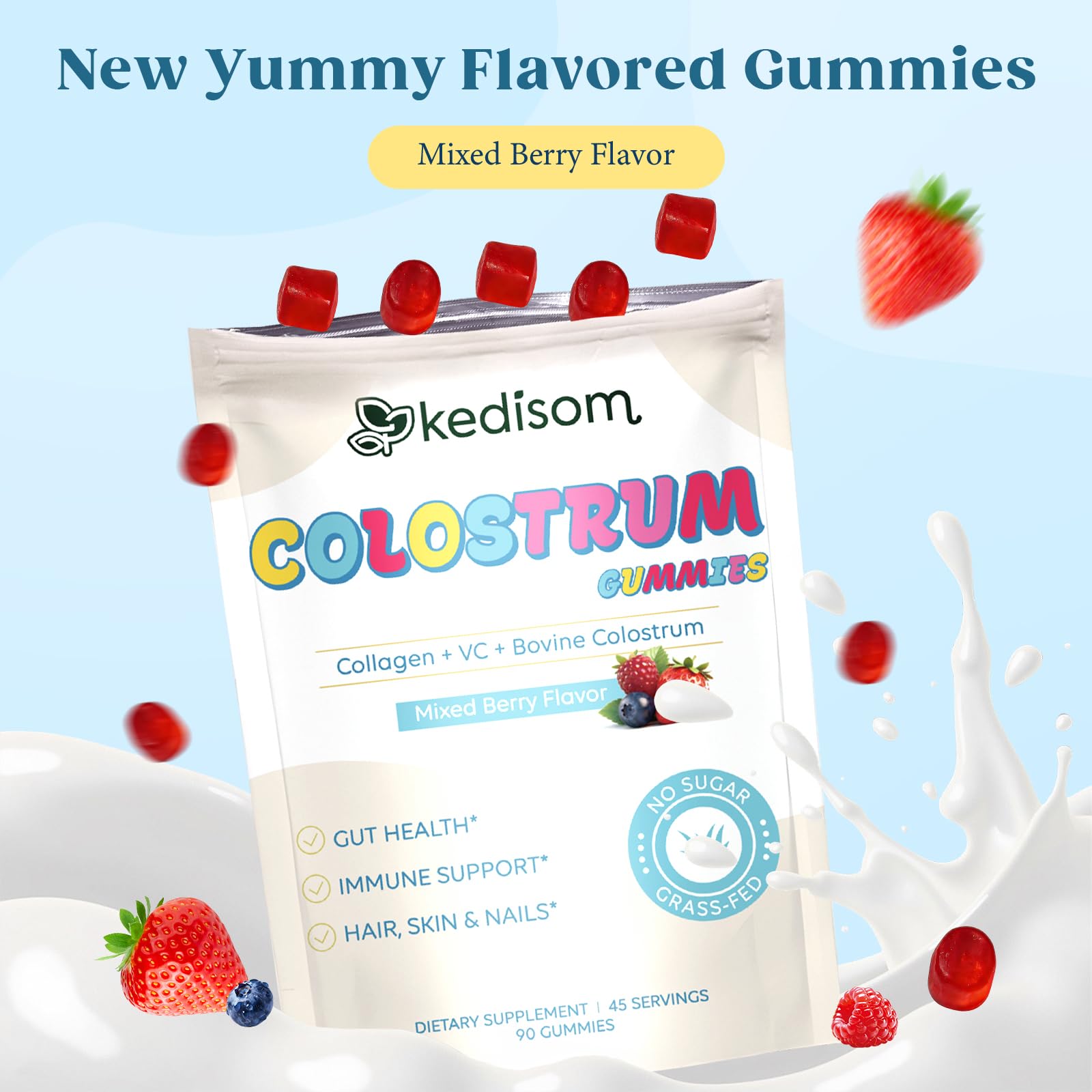 KEDISOM Colostrum Gummies, Grass Fed Colostrum Supplement, 90 Bovine Colostrum Gummies, 45 Servings, Mixed Berry, Sugar-Free KEDISOM buy australia supplements