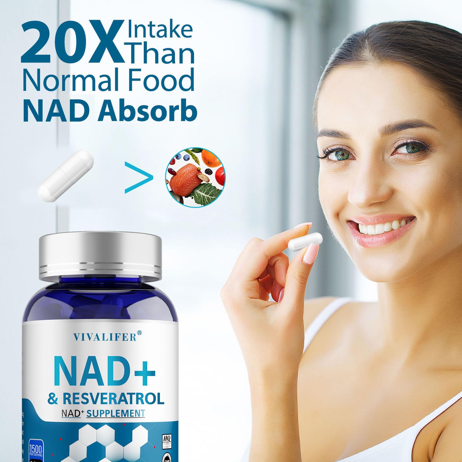 DQQI NMN Supplement Alternative 1500 mg - 120 Capsules (40 Day Supply) High Purity NAD+ & Resveratrol for Anti-Aging, Antioxidant Support, Energy & Focus Boost DQQI buy australia supplements