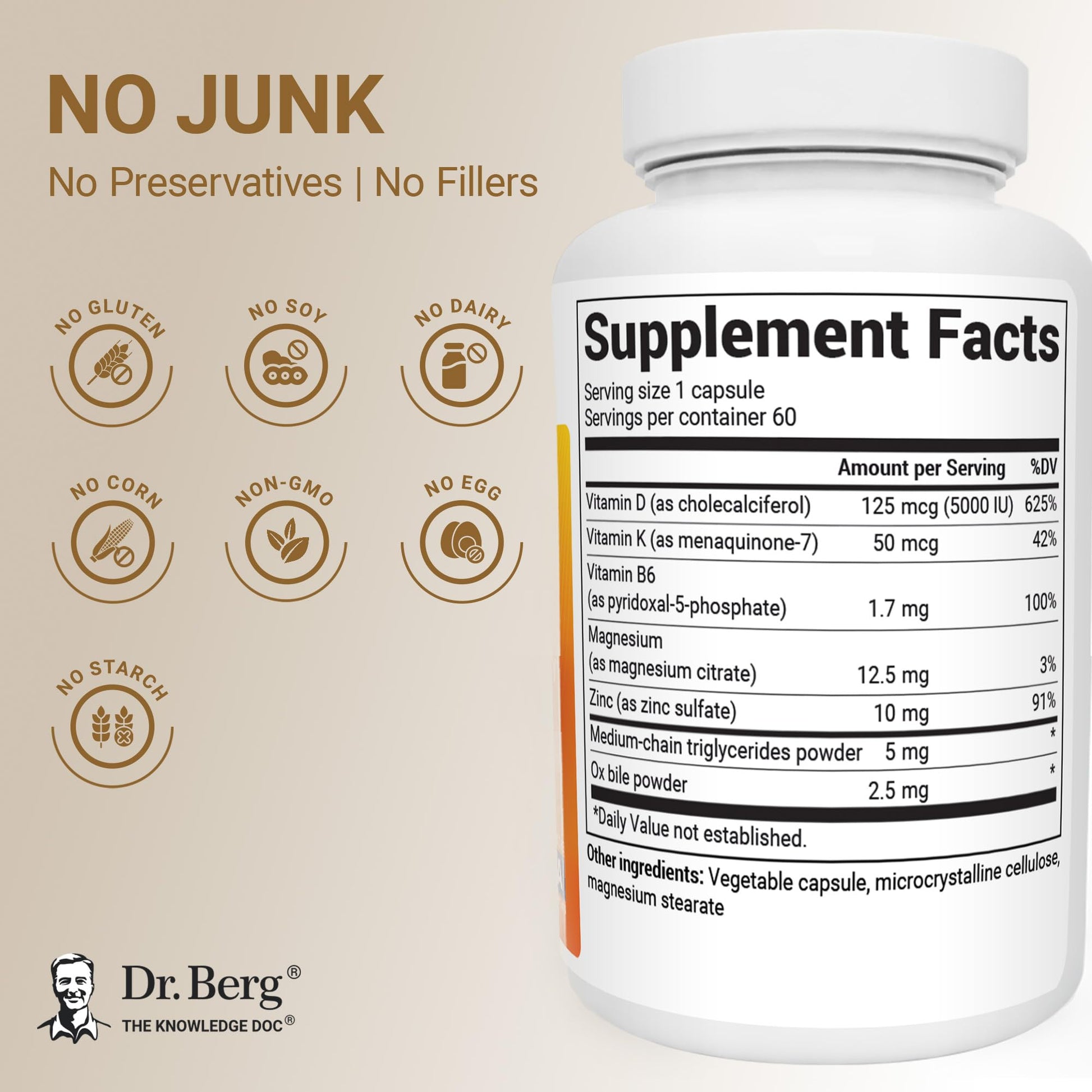 Dr. Berg Maximum Strength 2-in-1 Vitamin D3 K2 5,000 IU | Naturally Derived D3 | 4X Lab-Tested & Verified | High Absorption Formula Dr. Berg Nutritionals