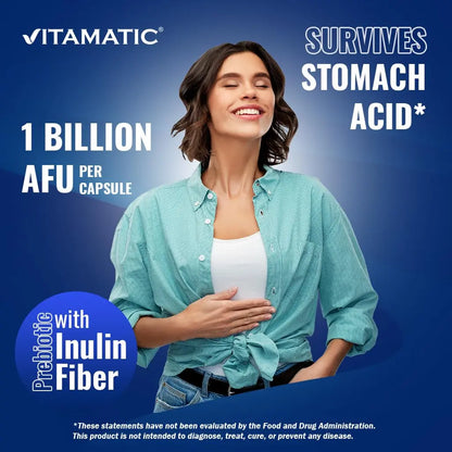 Vitamatic Akkermansia Muciniphila Gut Health - 60 DR Capsules (Delayed Released) - Made with Prebiotic Inulin Fiber Vitamatic