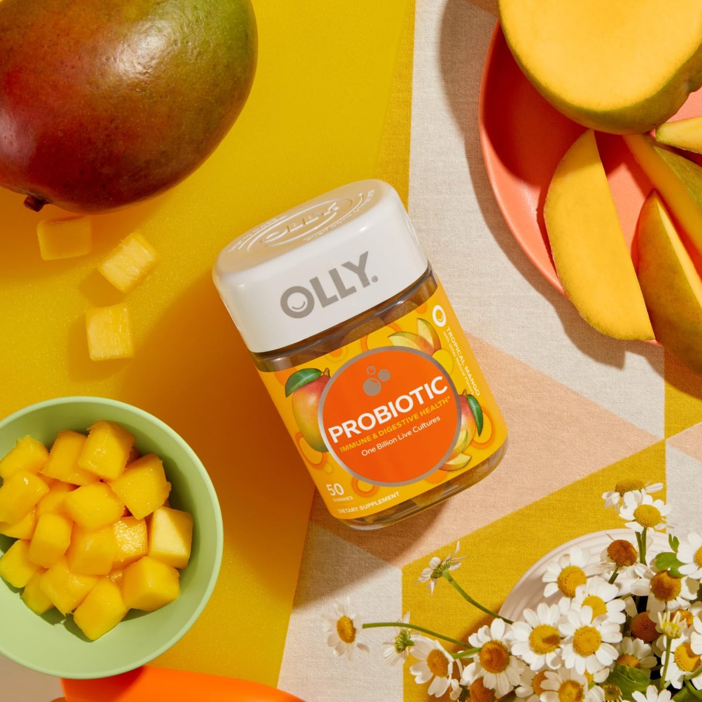 OLLY Probiotic Gummy, 1 Billion CFUs, Immune and Digestive Support, Chewable Probiotic Supplement, Mango, 80 Count OLLY