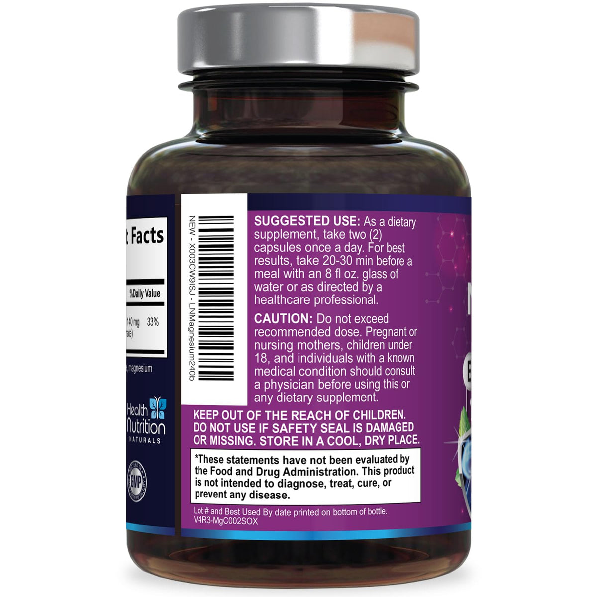 Magnesium Citrate 1000mg Per Serving - Max Absorption Magnesium Powder Capsules for Muscle, Nerve, Bone and Heart Health Support, High Absorption Citrate Complex Health Nutrition Naturals
