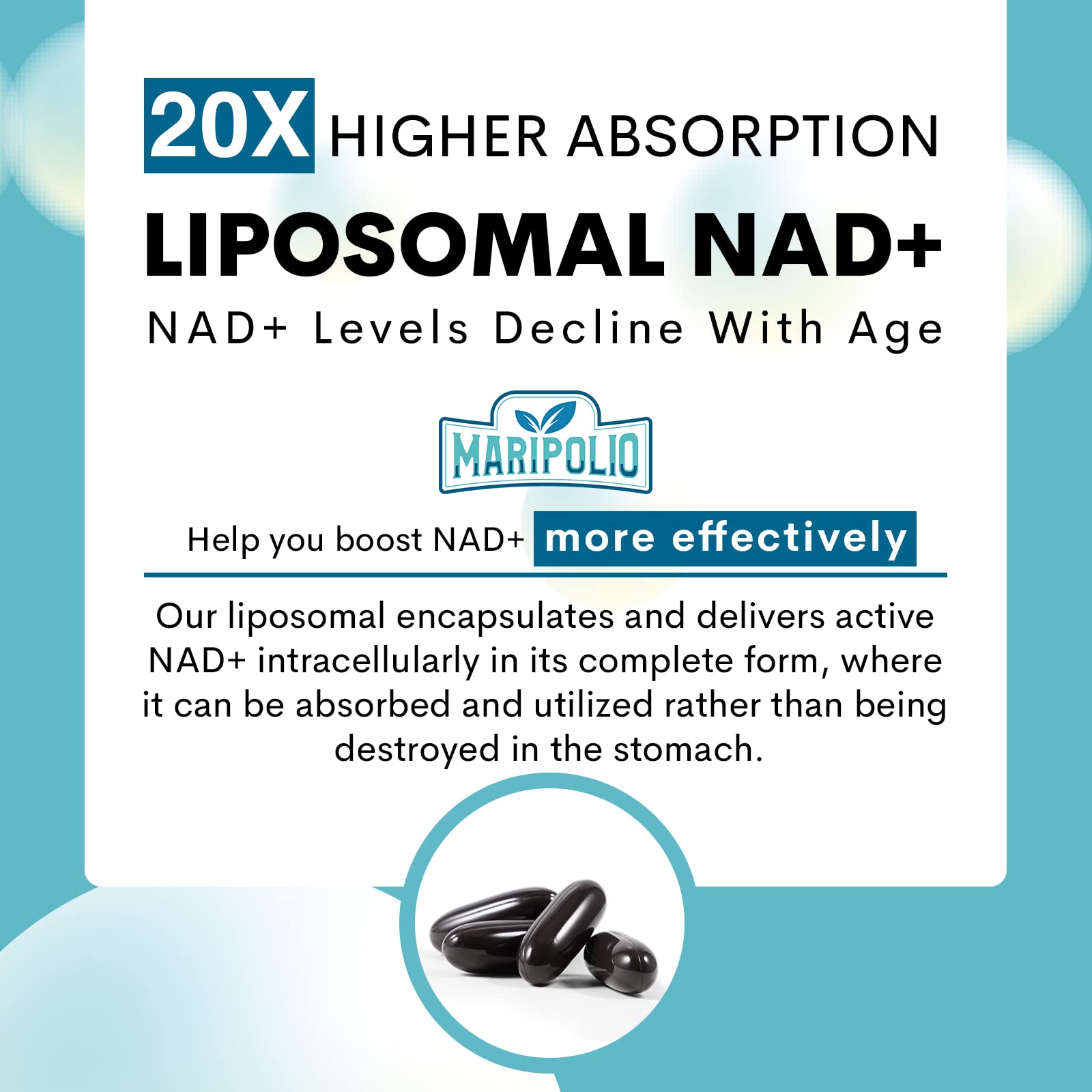 Maripolio Liposomal NAD+ 1000 mg Supplement | High Bioavailability Liposomal Delivery | Cellular Energy & Wellness Support | Pure NAD+ Dietary Supplement for Men,Women, 60 Softgels Maripolio buy australia supplements