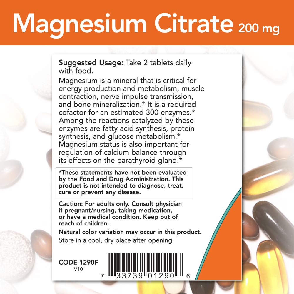 NOW Supplements, Magnesium Citrate, Enzyme Function*, Nervous System Support*, 120 Veg Capsules Gsupps Australia