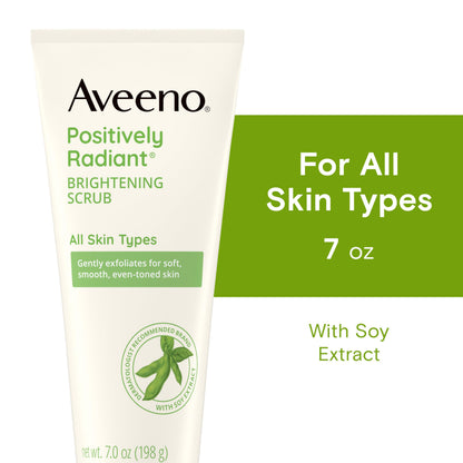 Aveeno Positively Radiant Skin Brightening Daily Facial Scrub with Moisture-Rich Soy Extract, Gently Exfoliates & Cleanses for Soft, Smooth, More Even-Toned Skin, Hypoallergenic, 7 oz Aveeno