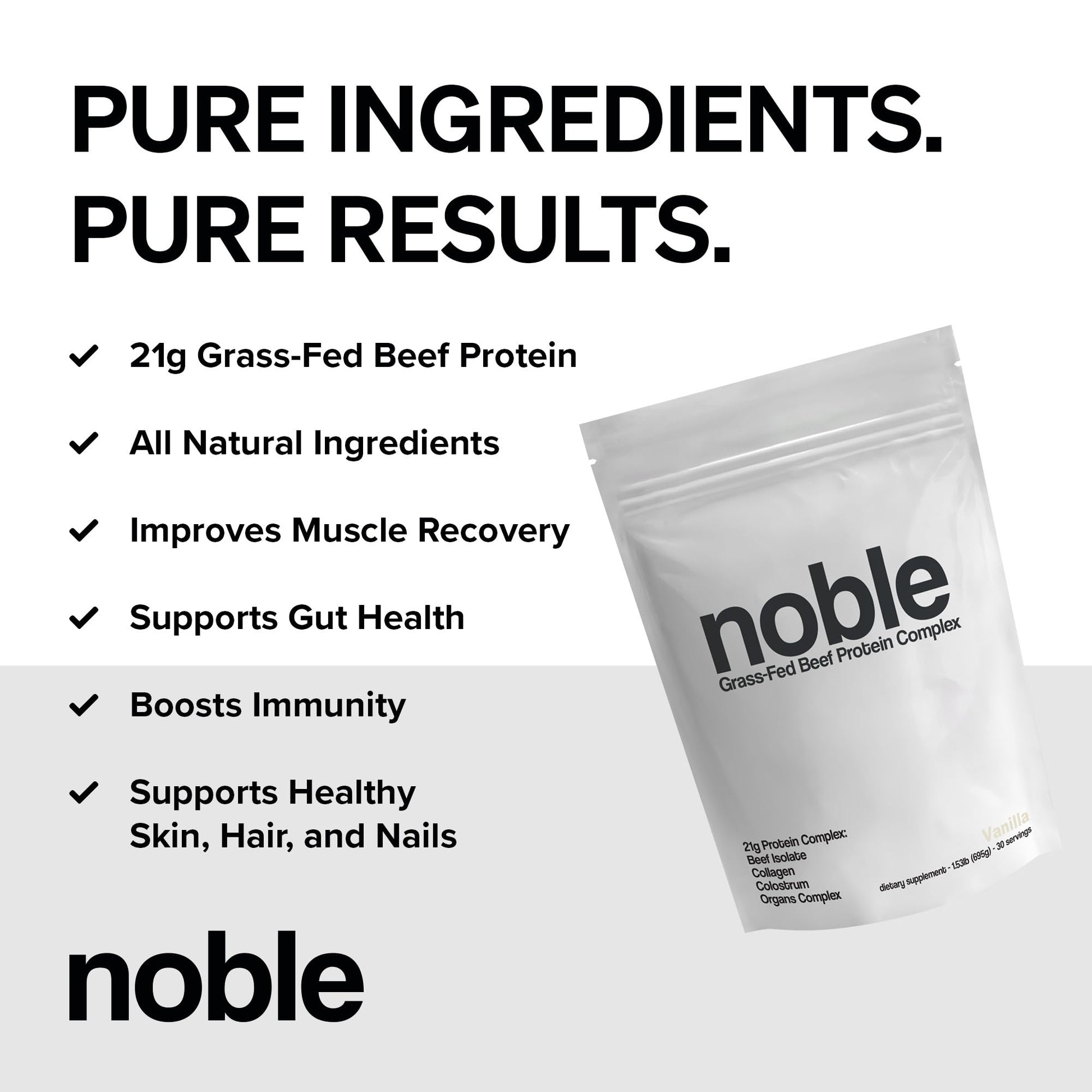 Noble Grass Fed Beef Protein Powder | Beef Protein w/Collagen, Colostrum, Organ Blend | Carnivore, Keto Friendly | Whey, Gluten Free | Muscle, Gut Health, Skin, Joint Support | 30 Servings, Vanilla Noble Origins buy australia supplements