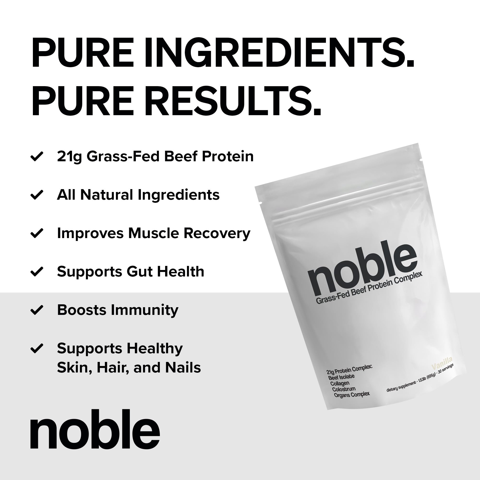 Noble Grass Fed Beef Protein Powder | Beef Protein w/Collagen, Colostrum, Organ Blend | Carnivore, Keto Friendly | Whey, Gluten Free | Muscle, Gut Health, Skin, Joint Support | 30 Servings, Vanilla Noble Origins buy australia supplements