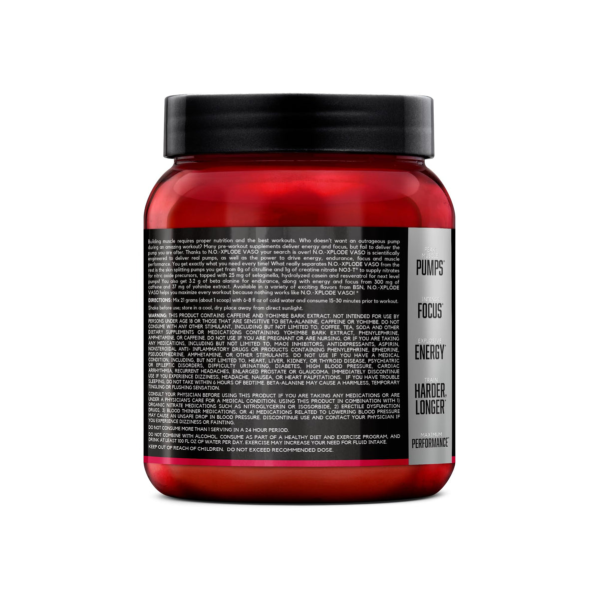 BSN N.O.-XPLODE Vaso Pre Workout Powder with 8g of L-Citrulline and 3.2g Beta-Alanine and Energy, Flavor: Cherry Bomb, 24 Servings BSN