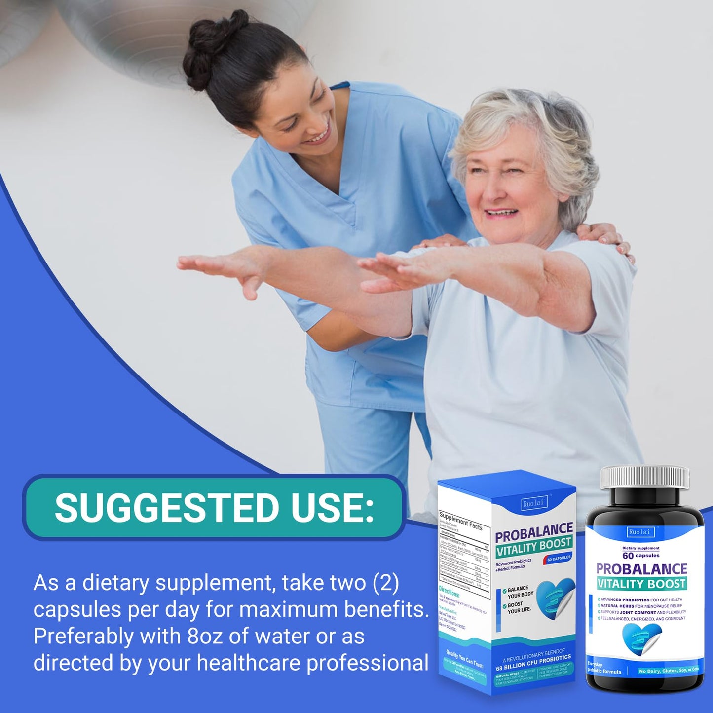 Ruolai ProBalance Probiotics for Women 68B CFU – Menopause, Bloat & Belly Support – Turmeric & Moringa Ruolai