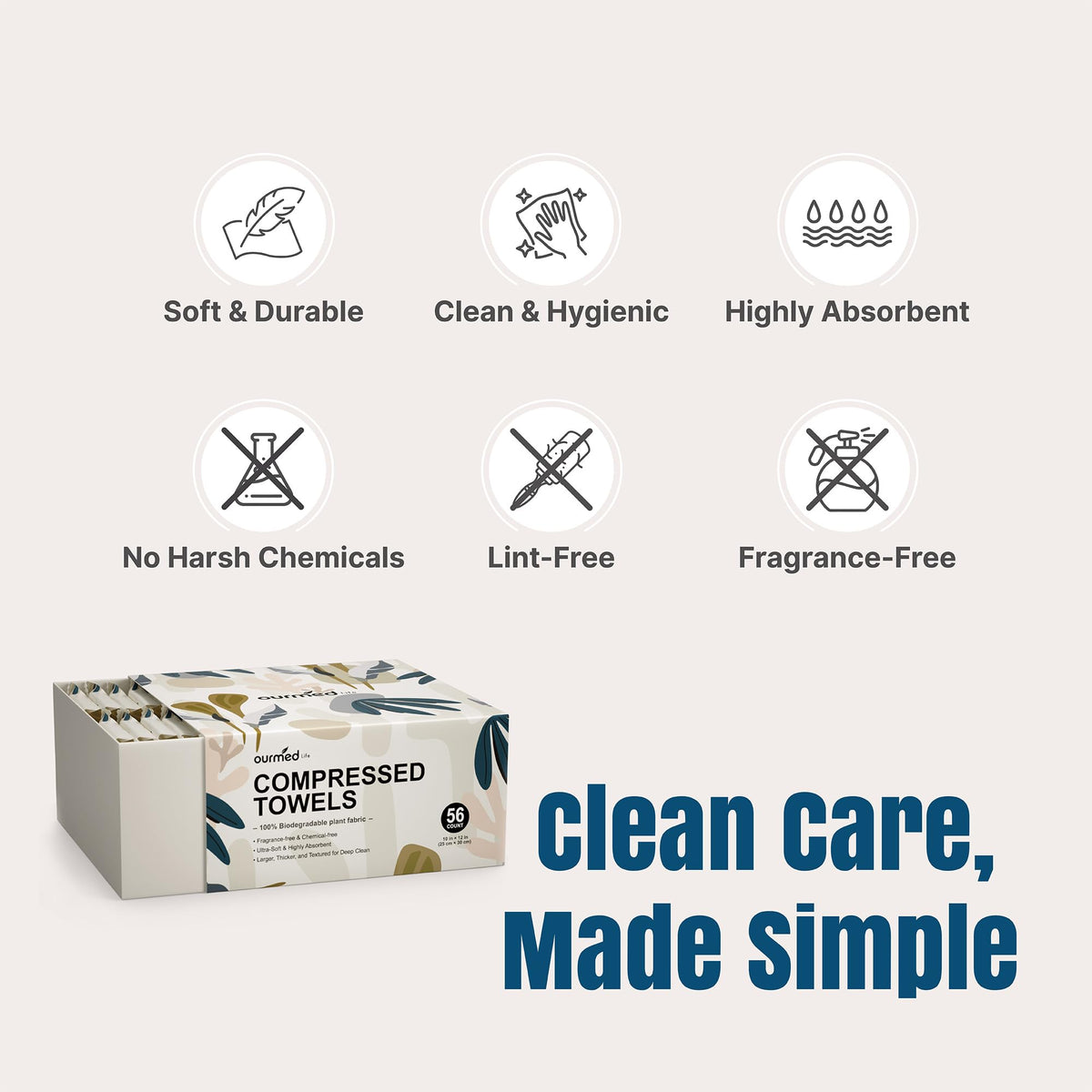 Ourmed Life Compressed Towel, Disposable Washcloths, 12 x 10 Inch, 56 Count ourmed life