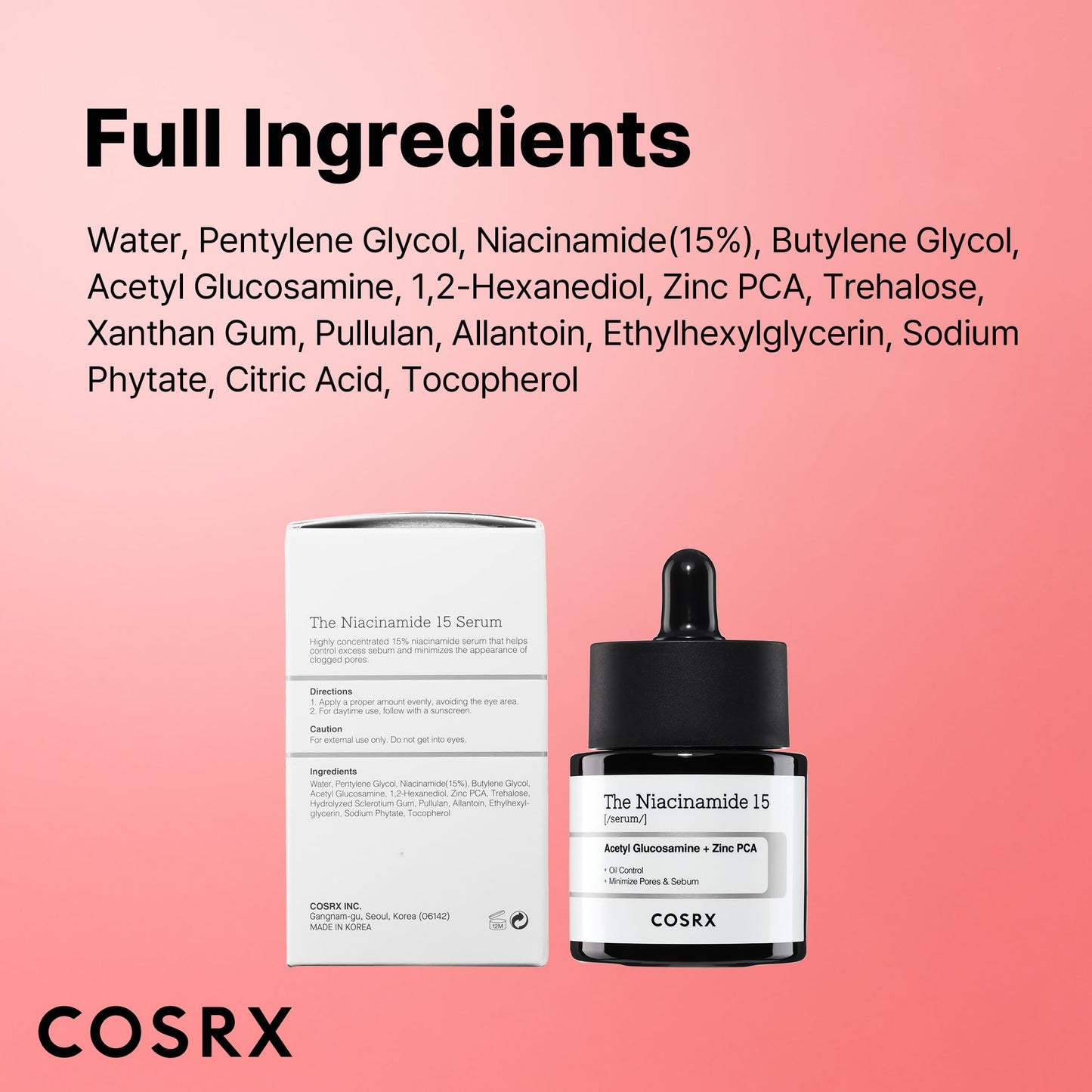 COSRX 15% Niacinamide Face Serum, 0.67 fl oz, Pore Minimizer Serum for Face, Even Skin Tone, Korean Skin Care COSRX