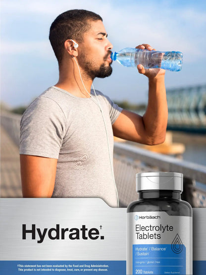 Horbäach Electrolyte Tablets | 200 Count | Helps Hydrate, Balance, & Sustain | with Calcium, Magnesium, Chloride, Sodium and Potassium | Vegetarian, Non-GMO & Gluten Free Horbäach