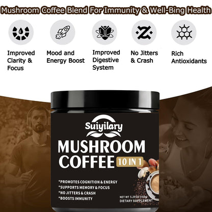 Suiyilary Mushroom Coffee, 10 Mushroom Extract Powder Blend Lion's Mane, Reishi, Chaga Suiyilary