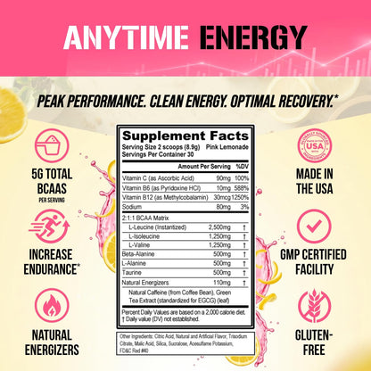 Evlution EVL BCAAs Amino Acids Powder - BCAA Energy Pre Workout Powder for Muscle Recovery Lean Growth and Endurance - Rehydrating Post Workout Recovery Evlution