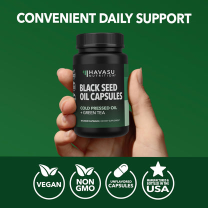 Black Seed Oil Capsules, Vegan, Non-GMO, Cold-Pressed Nigella Sativa, 90ct | 1500mg Per Serving Black Cumin Supplement for Skin Health, Immune Function, and Digestive Health, Unflavored, 30 Servings Gsupps Australia