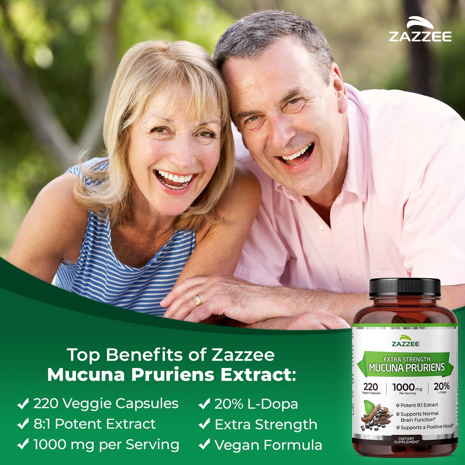 Zazzee Extra Strength Mucuna Pruriens 8:1 Extract, 20% L-Dopa, 220 Capsules | 1000 mg Per Serving, Vegan, 110 Day Supply, Concentrated and Standardized 8X Extract, 100% Vegetarian, All-Natural, Non-GMO Gsupps Australia