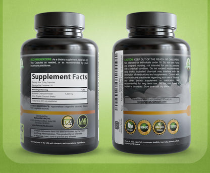 NaturaLife Labs Activated Charcoal 1200 mg per Serving – from Coconut Shells – 100 Veg Capsules – Non-GMO, Gluten-Free, Vegan NaturaLife Labs