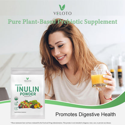 VELOTO Organic Inulin Powder – Prebiotic Fiber Supplement for Smoothies & Drinks, 2.2 lb, Flavorless, Water Soluble, Vegan & Non-GMO VELOTO