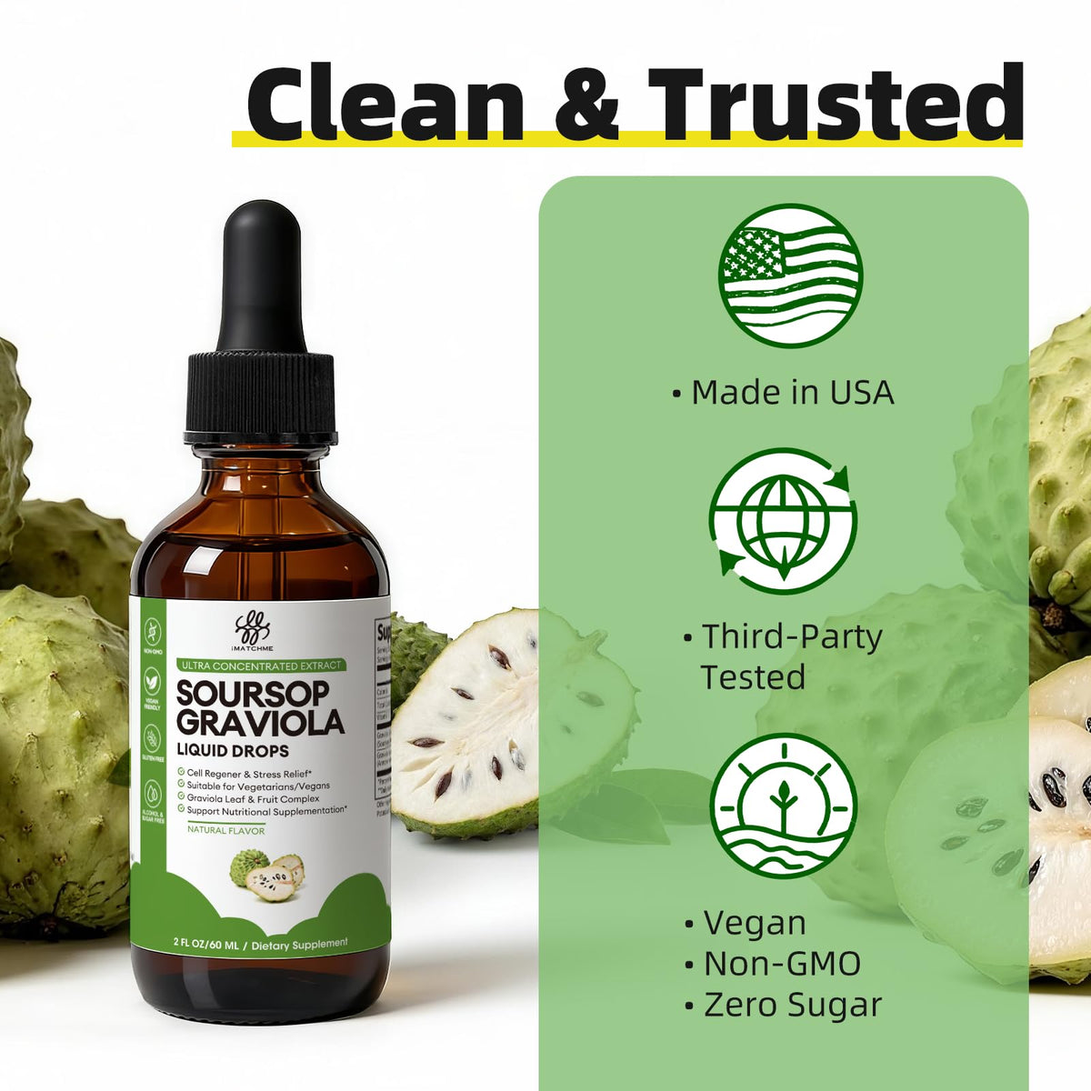 iMATCHME Soursop Graviola Liquid Drop for Cell Support & Regeneration, Immune System and Gut Health Support, Soursop Bitters Liquid iMATCHME