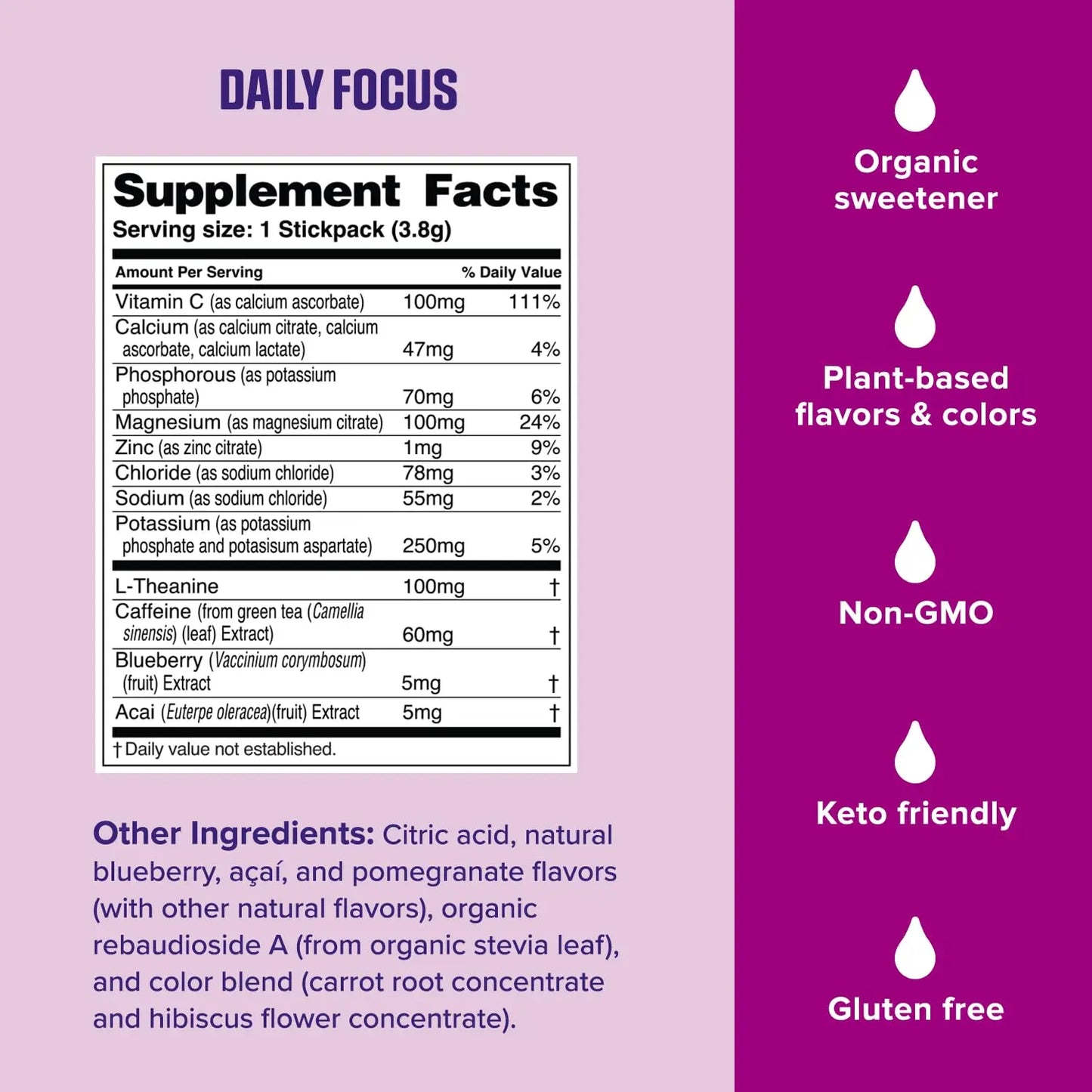 Ultima Replenisher Daily Focus Supplement & Electrolytes Powder - Acai Blueberry, 14 Stickpacks - Hydration Packets, 60mg Caffeine from Green Tea Extract & L-Theanine Ultima Replenisher