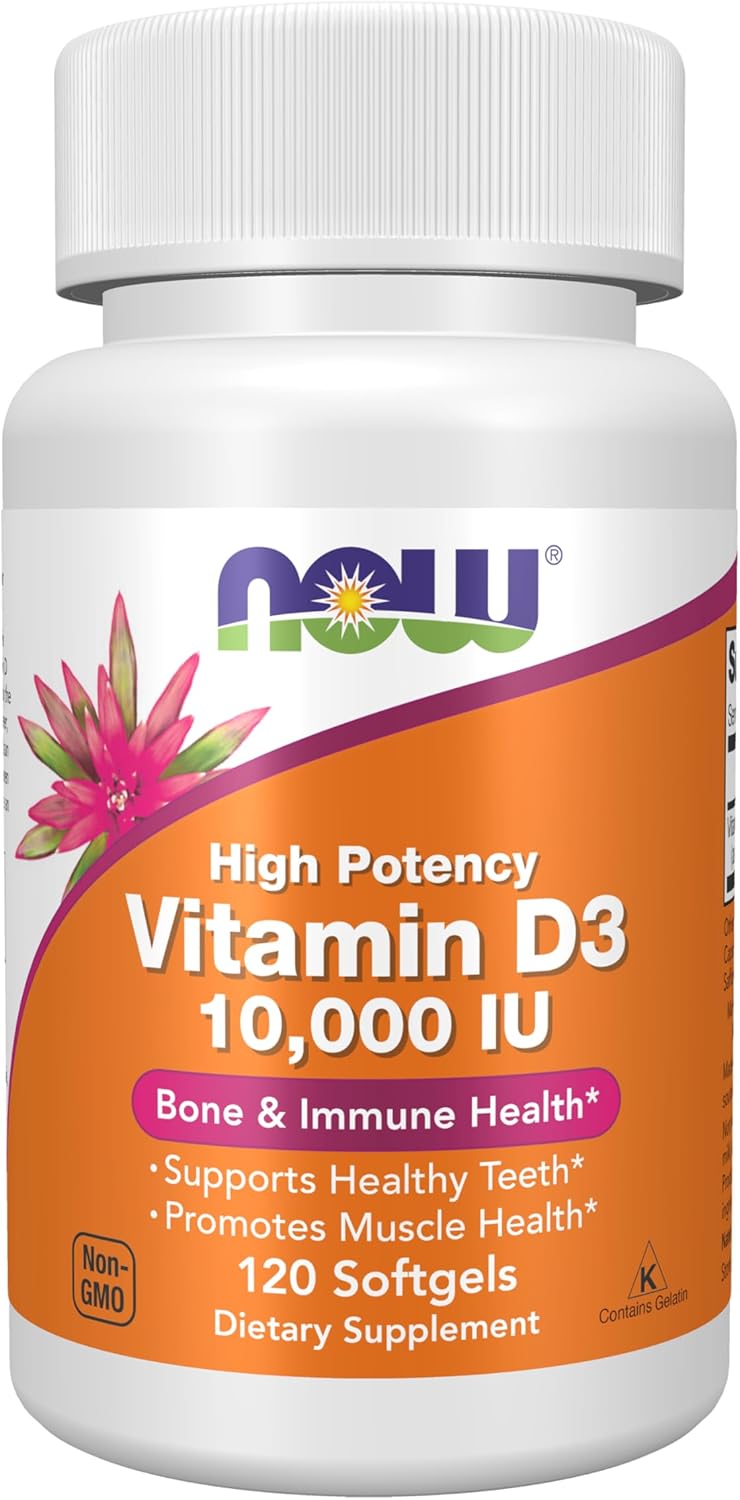 NOW Foods Supplements, Vitamin D-3 10,000 IU, Highest Potency, Structural Support*, 120 Softgels Gsupps Australia