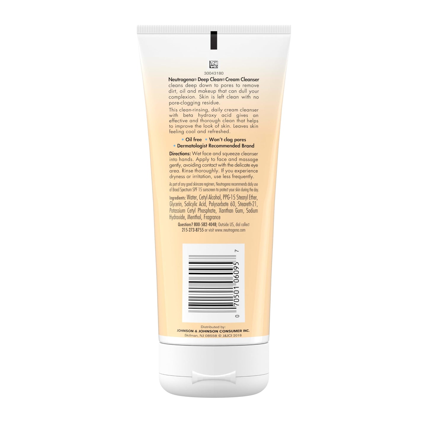 Neutrogena Deep Clean Daily Facial Cream Cleanser with Beta Hydroxy Acid to Remove Dirt Neutrogena