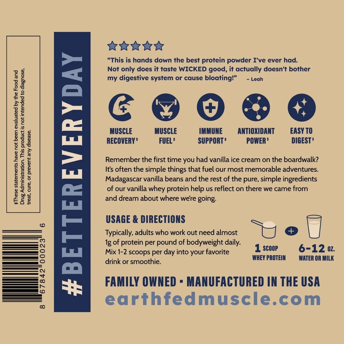 Earth Fed Muscle Whey Back Irish Grass Fed Whey Protein Isolate, Third-Party Certified. 25g Protein, Vanilla - Non-GMO, Hormone Free, Soy Free, Gluten Free - 2 LB, 29 Servings Earth Fed Muscle