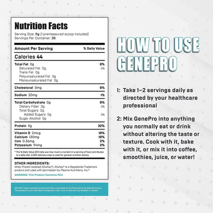 GENEPRO GEN. 3 Unflavored Protein Powder - New Formula - Lactose-Free, Gluten-Free, & Non-GMO Whey Isolate Supplement Shake (3rd Generation, 30 Servings) GENEPRO GEN. 3